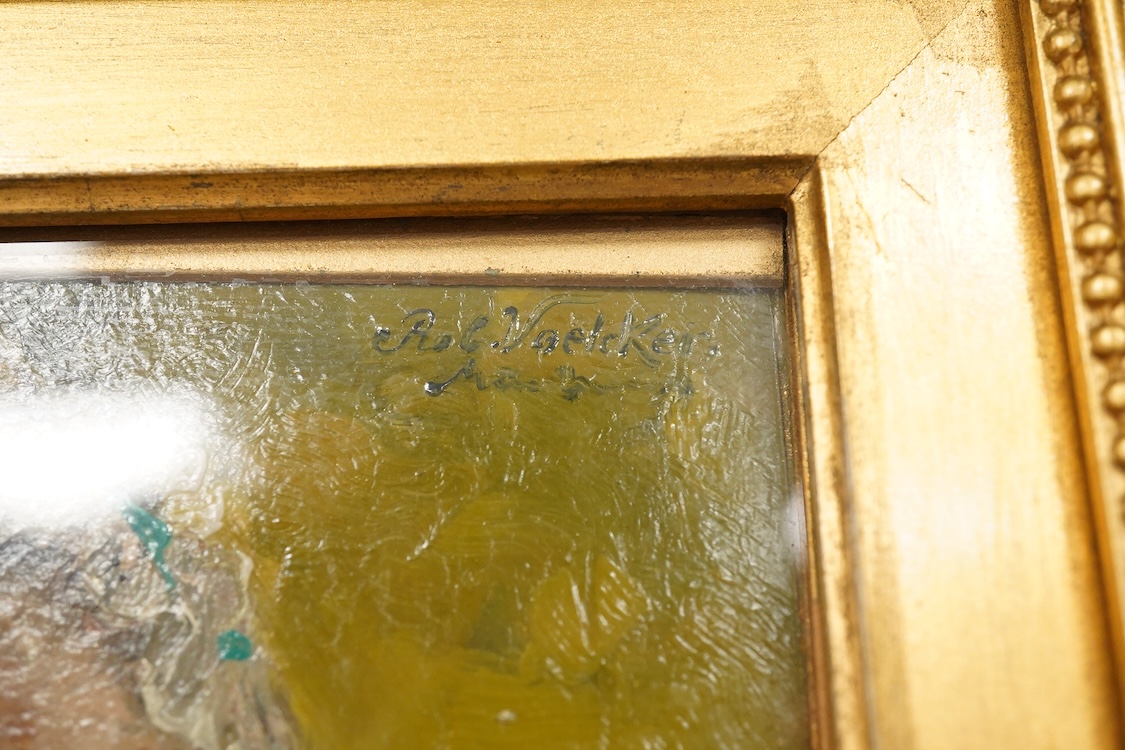 Continental School, 19th century, half length study of a lady, indistinctly signed Voelckers?, oil on board, 17 x 13cm, housed in gilt frame